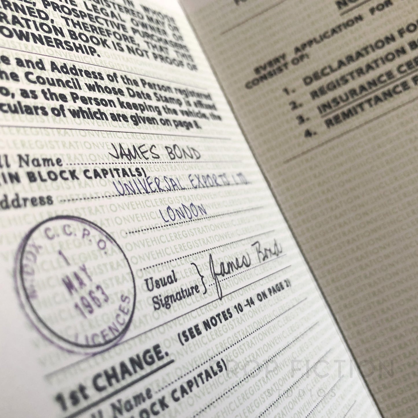 James Bond 007: Goldfinger - Prop 1960s Vintage Aston Martin DB5 / Cosplay Car Vehicle Log Book