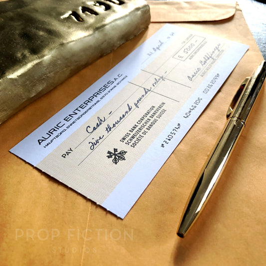 James Bond 007: Goldfinger - Prop Auric Goldfinger Display Cheque / Cosplay Bank Check