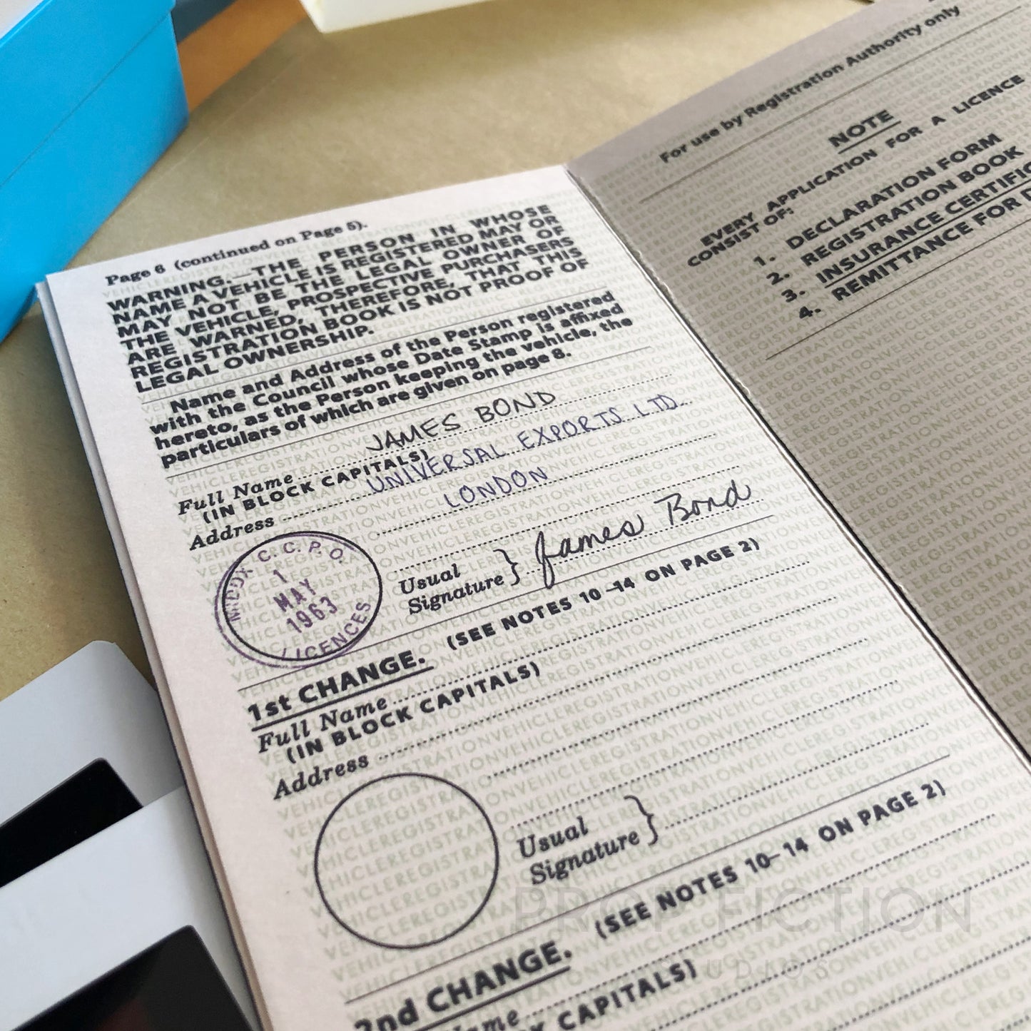 James Bond 007: Goldfinger - Prop 1960s Vintage Aston Martin DB5 / Cosplay Car Vehicle Log Book