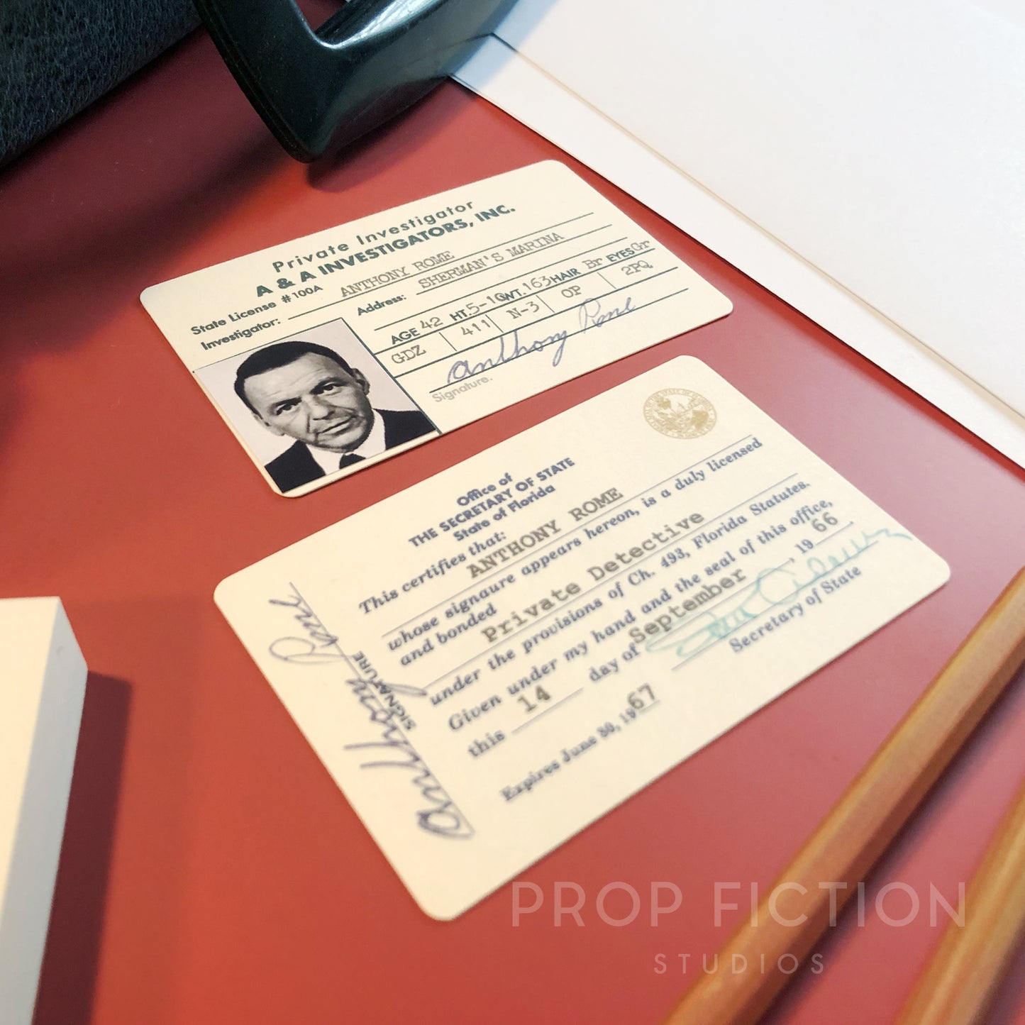 Tony Rome - Prop Private lnvestigator License / Vintage 1960s Cosplay ID Cards