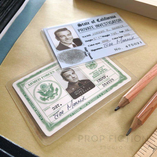 Mannix - Prop Private lnvestigator Licence & Vintage Military Cosplay ID Cards