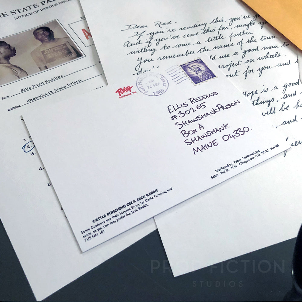 Shawshank Redemption - Red’s Postcard / Parole Form / Prop Letter Replica Set