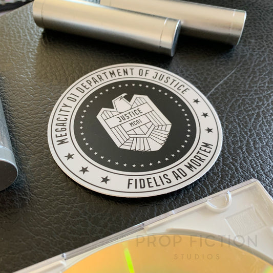 Dredd - Prop Mega-City 01 Justice Department Case Sticker / Set Dressing Decal