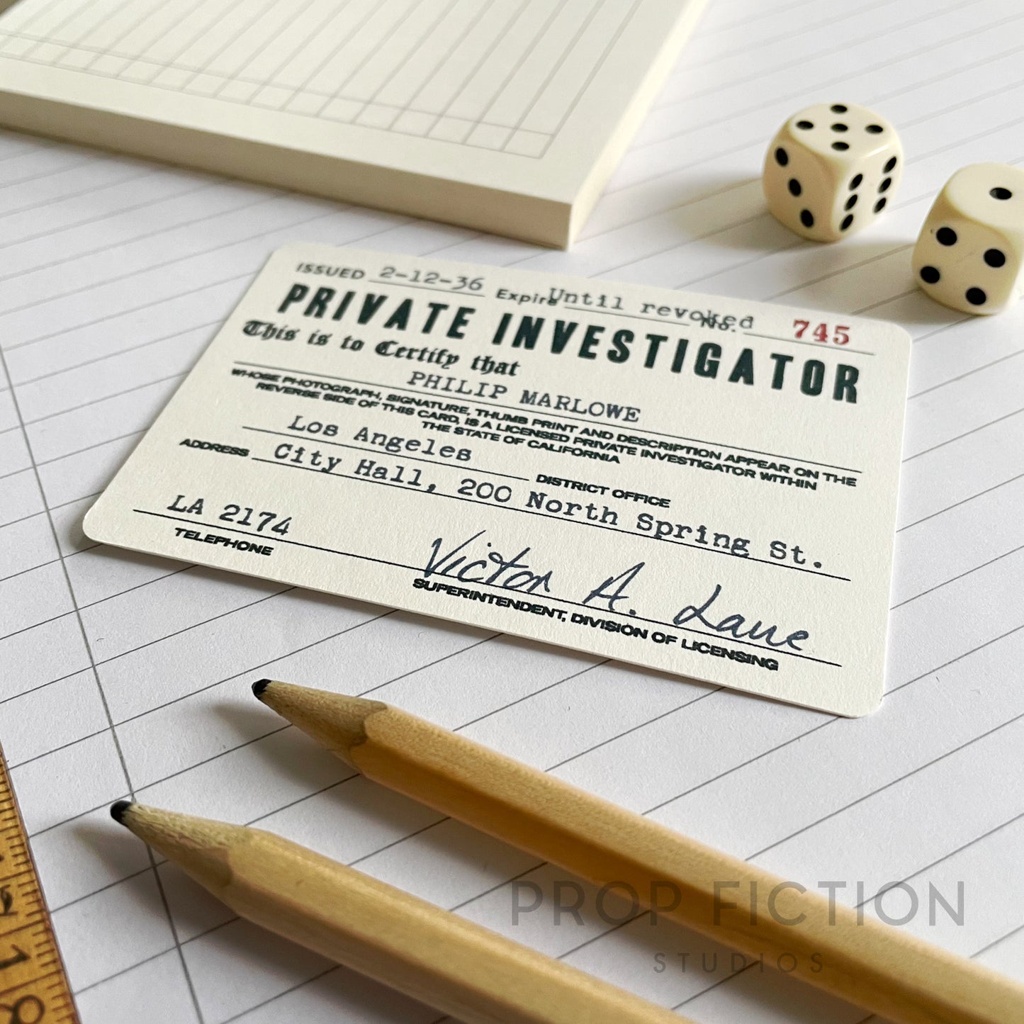 The Big Sleep - Prop 1930s Private Investigator / Vintage Style Cosplay ID Card