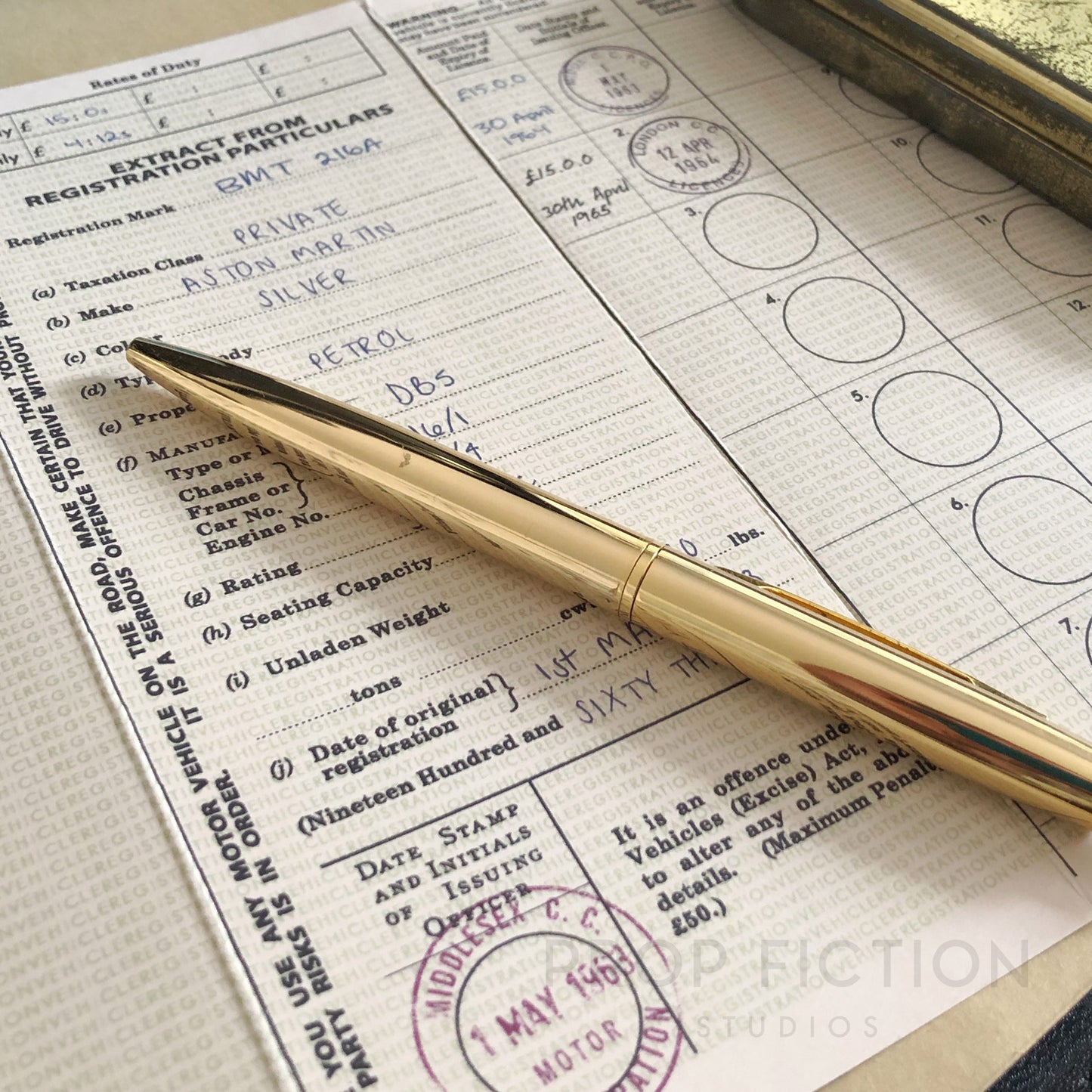 James Bond 007: Goldfinger - Prop 1960s Vintage Aston Martin DB5 / Cosplay Car Vehicle Log Book