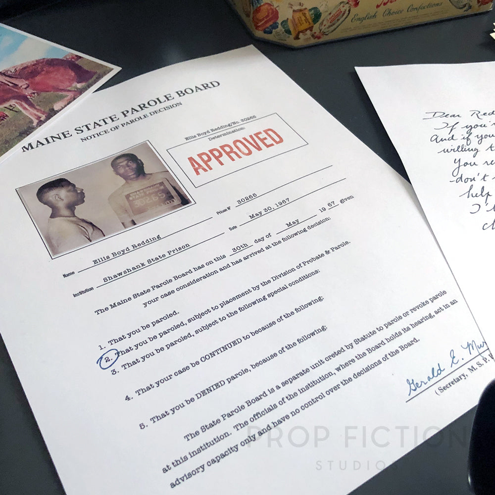 Shawshank Redemption - Red’s Postcard / Parole Form / Prop Letter Replica Set
