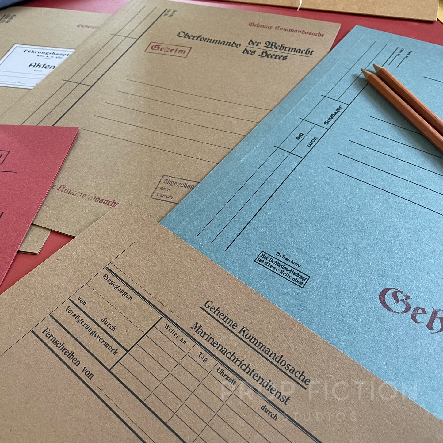 Prop 1930s / 1940s Cosplay Spy Files / 5 x Vintage German Intelligence Folder Set