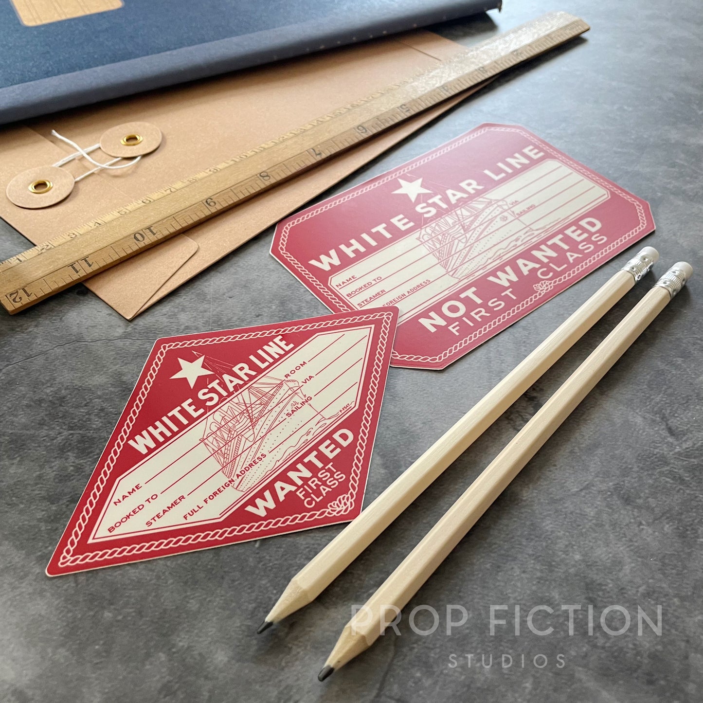White Star Line / Pair of Prop Titanic 1912 Steamer Luggage Decal Sticker Labels