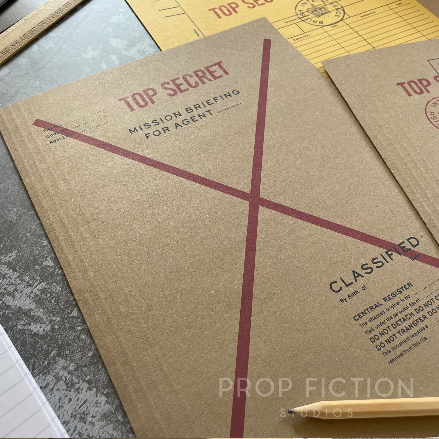 Movie Prop Vintage 1960s/1970s Top Secret Agent Mission Files / 4 x Cosplay Spy Folder Set