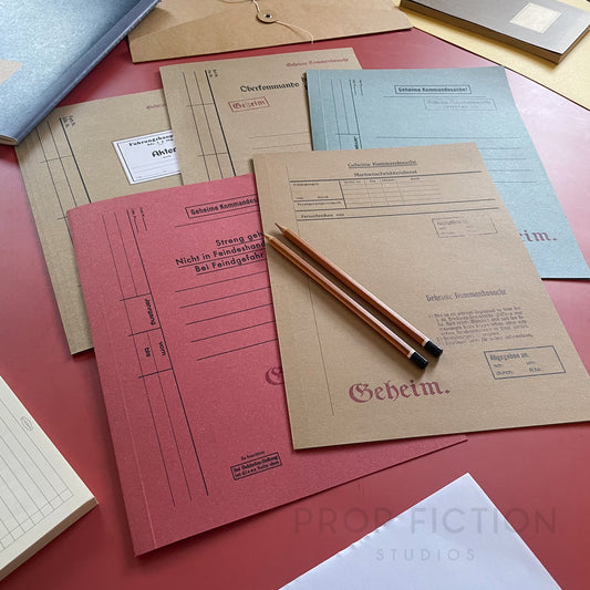 Prop 1930s / 1940s Cosplay Spy Files / 5 x Vintage German Intelligence Folder Set