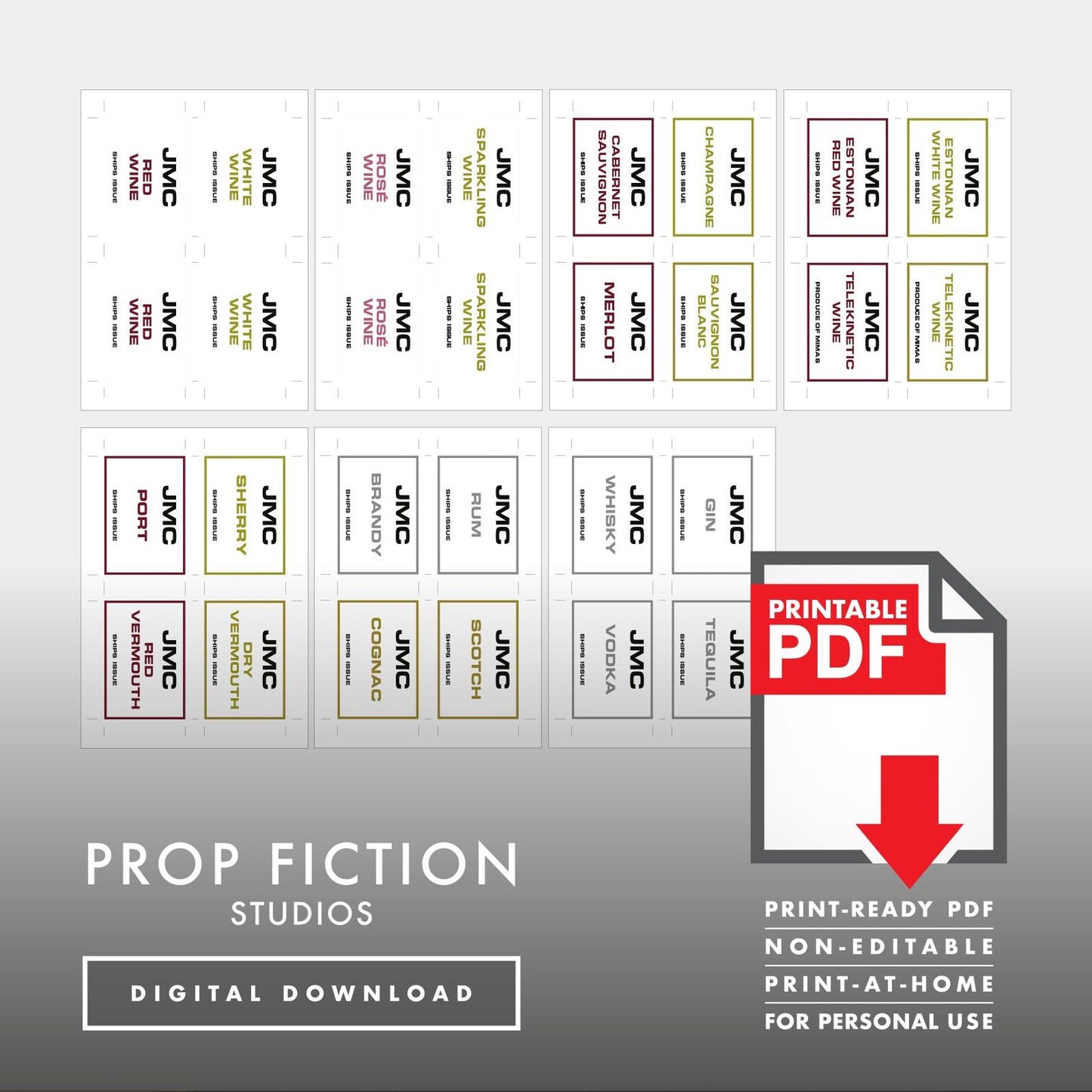 JMC Red Dwarf Ship's Issue Drinks Labels: Printable PDFs - Prop Bar / Beer / Bottle Cosplay Label Sets - Printable PDFs / Digital Downloads