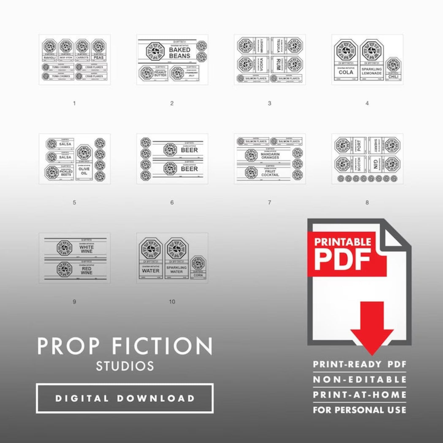 Lost Dharma Swan Station: Printable PDF - Dharma Prop Food Cosplay Label Set - Printable PDF / Digital Download