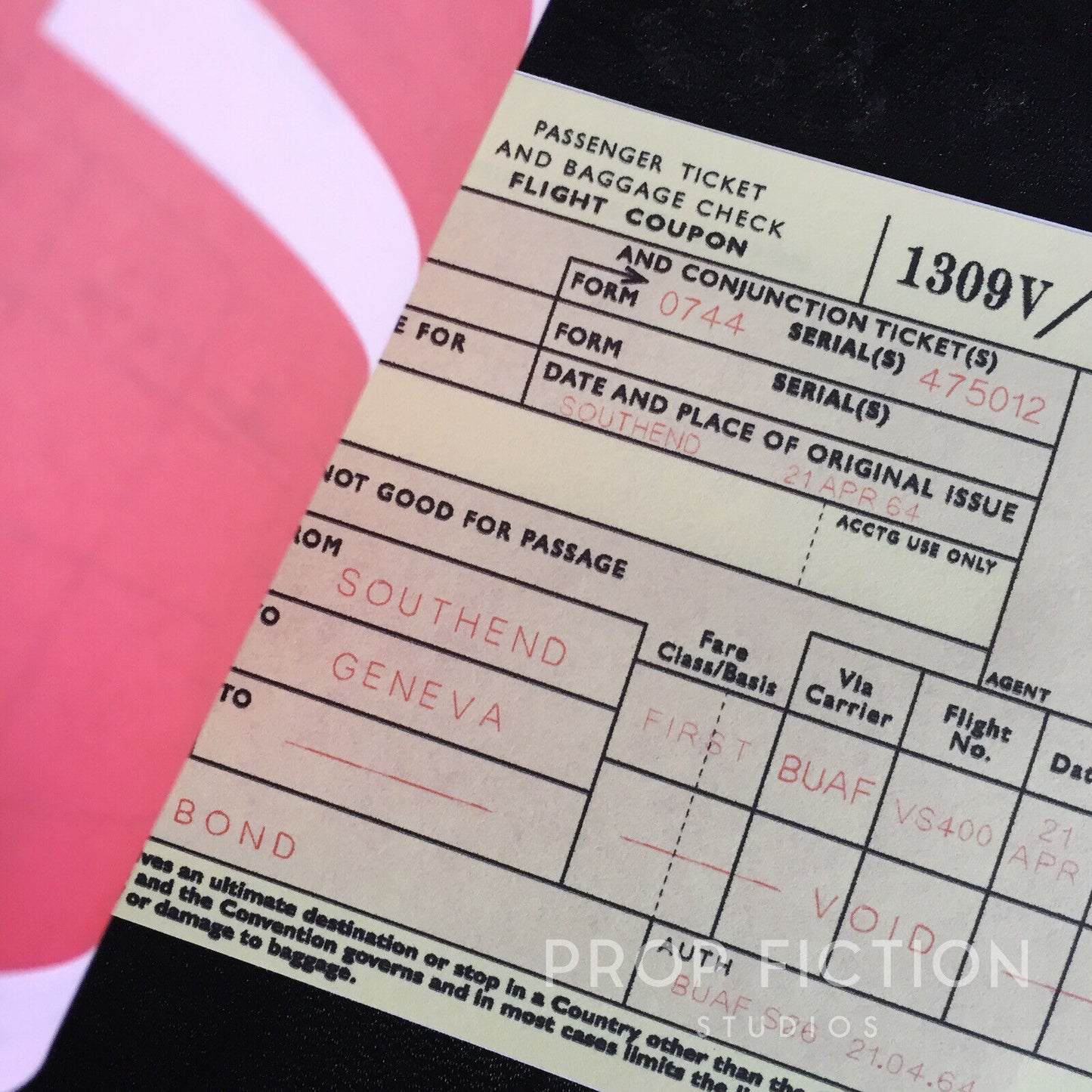 James Bond 007 Cosplay Display: Goldfinger - Prop BUAF British United 10-Page Airline Ticket