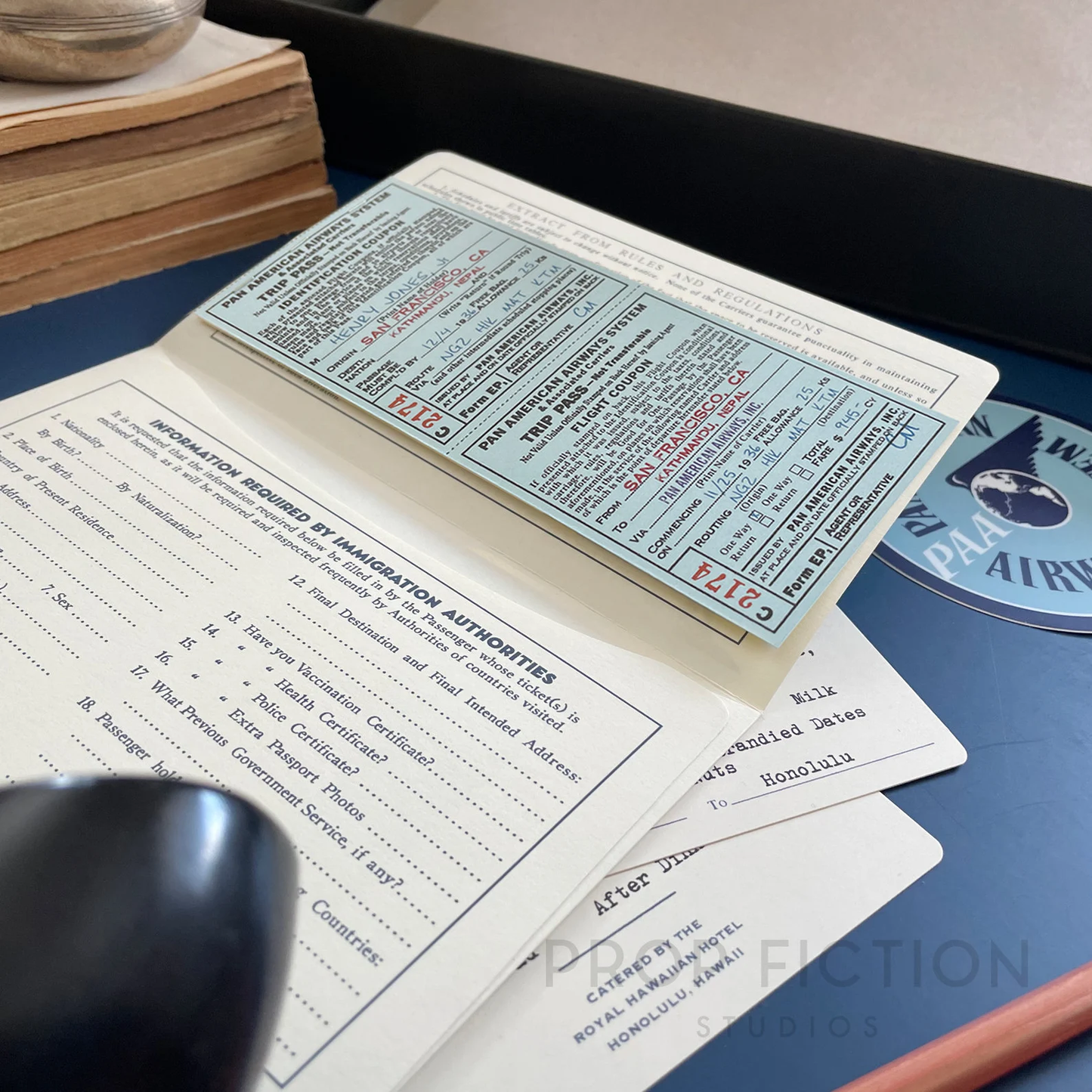 Indiana Jones: Prop 1936 PAA Clipper Ticket / Menu / Luggage Decal Replica Set