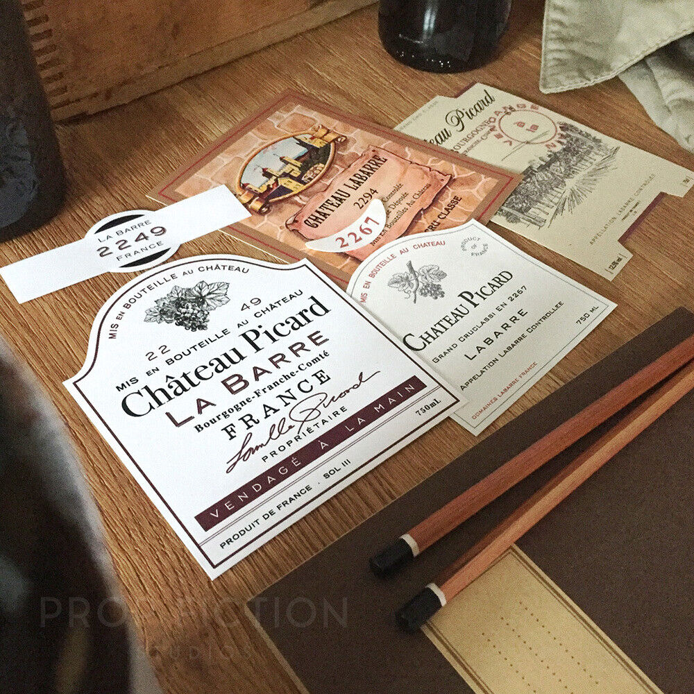 Cosplay Props: Chateau Picard Wine Bottle 4 Label Set / Cosplay Drink Stickers