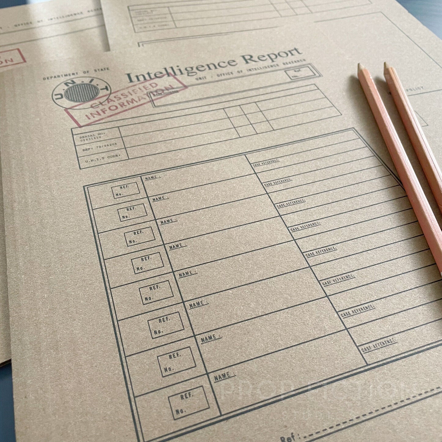 Movie Prop 1960s Secret Agent Intelligence Report Files / 3 x Cosplay Folder Set