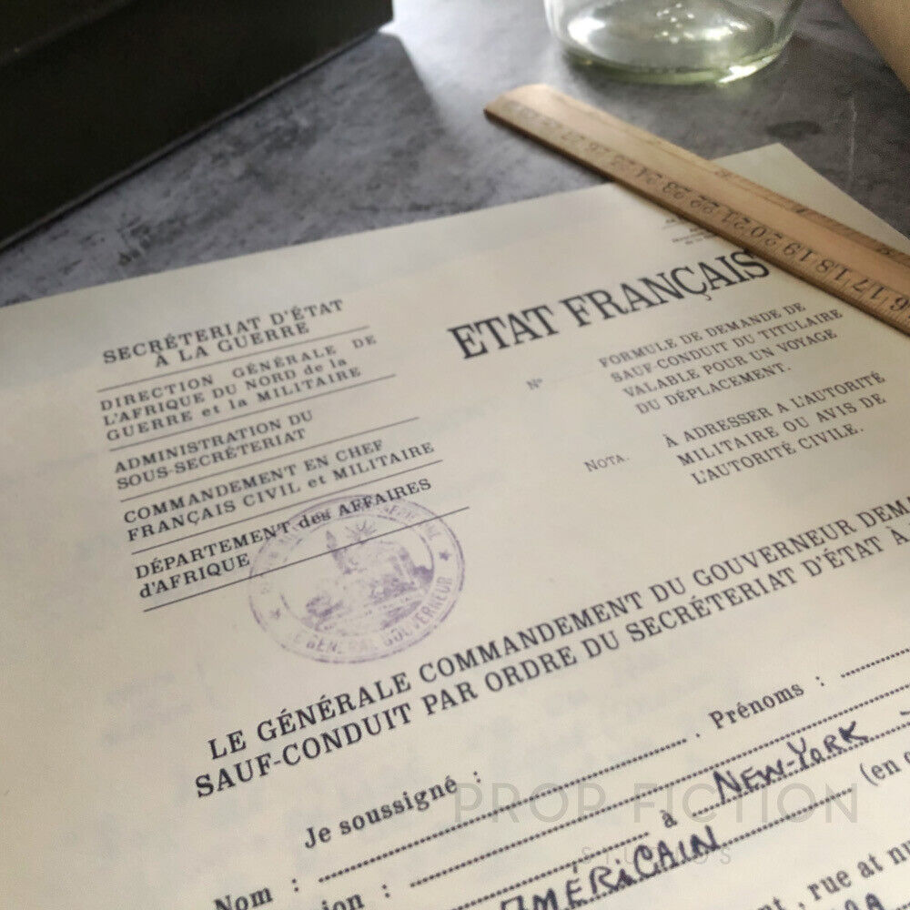 Prop Wartime 1940s Letters of Transit / WW2 Vintage Casablanca Style Display Set