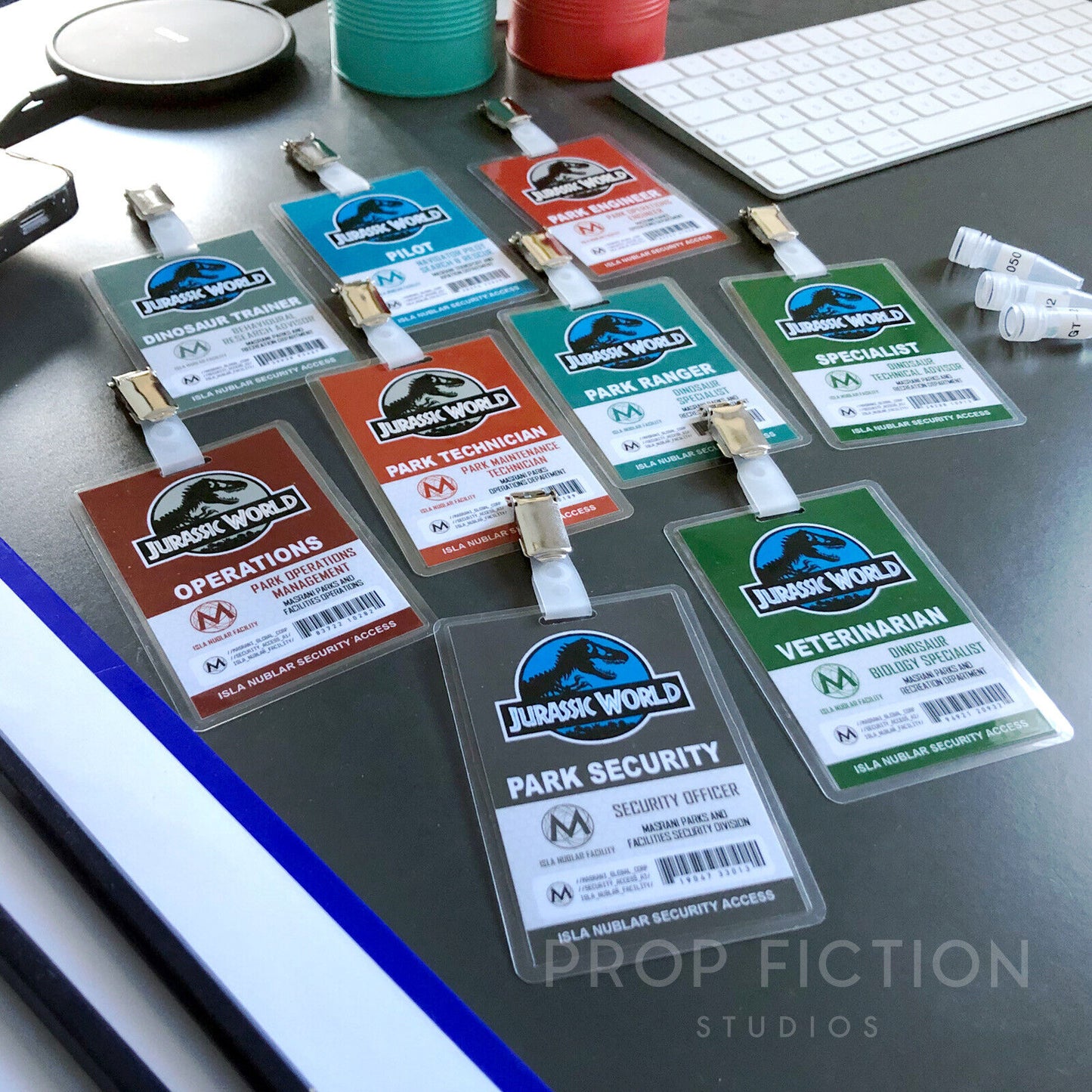 JPU / JW - Prop Masrani Security Clip-on Passes / Cosplay ID Card Badges