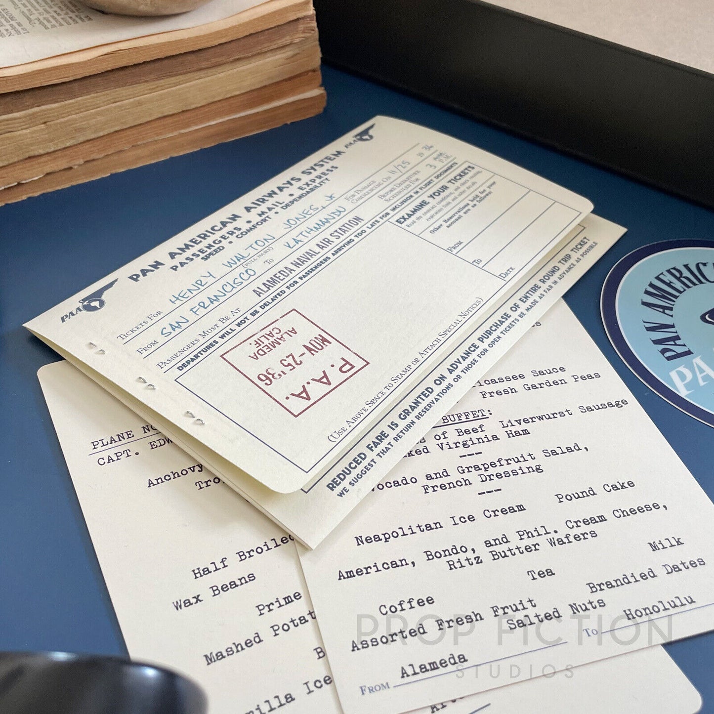 Indiana Jones: Prop 1936 PAA Clipper Ticket / Menu / Luggage Decal Replica Set