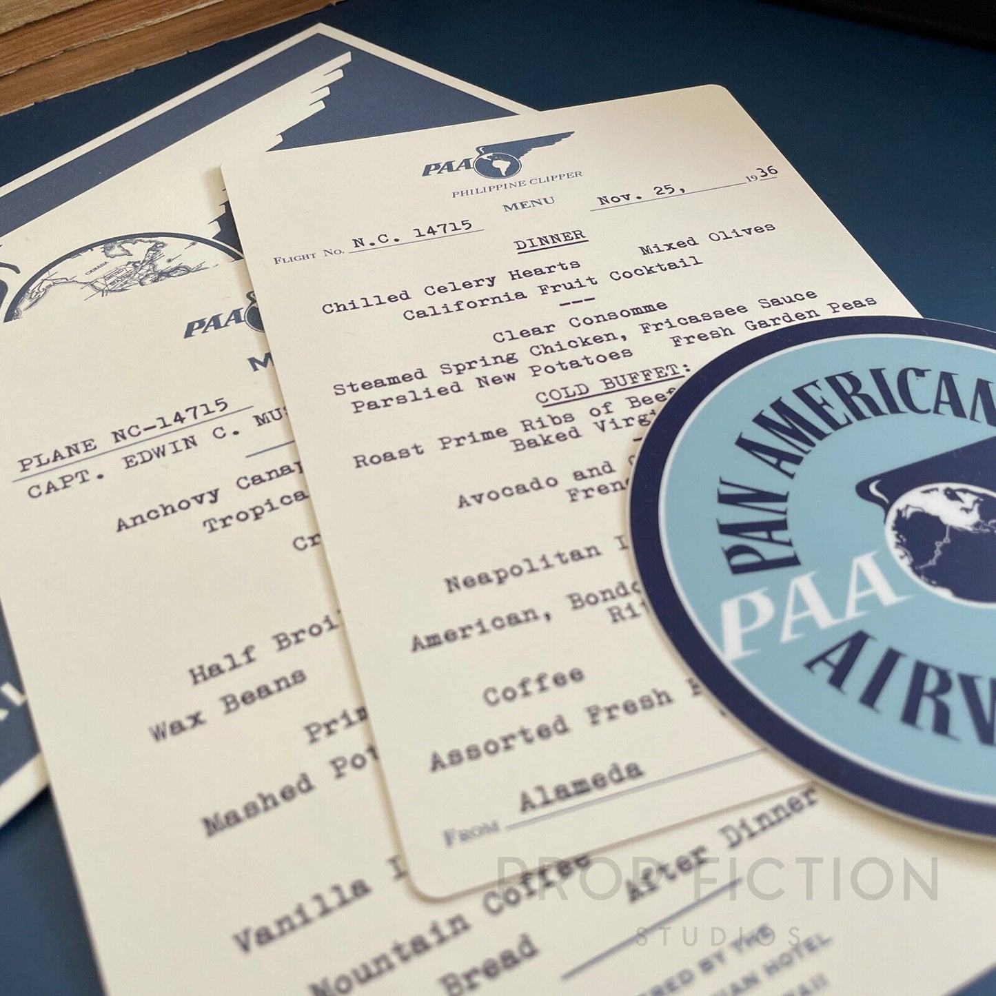 Indiana Jones: Prop 1936 PAA Clipper Ticket / Menu / Luggage Decal Replica Set