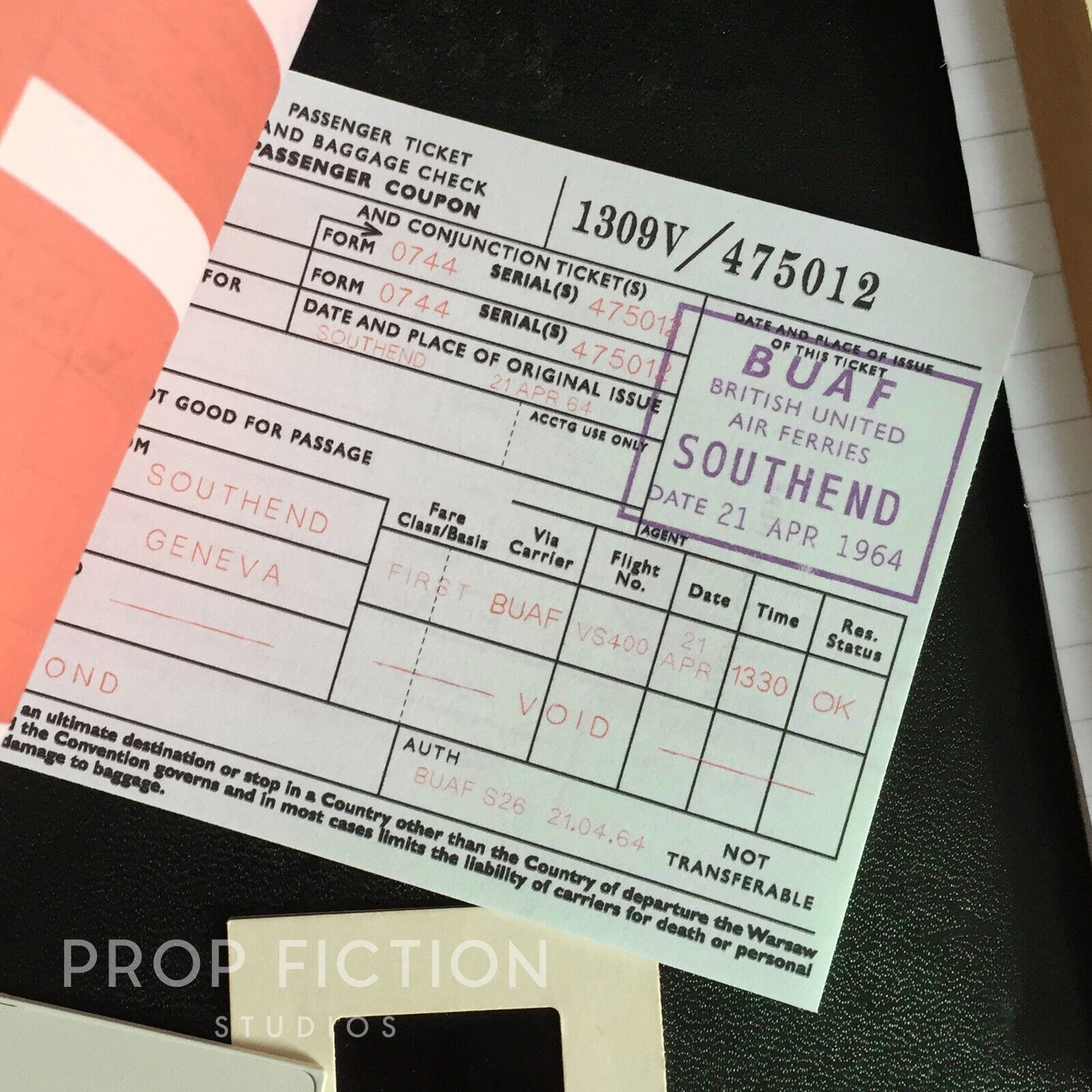 James Bond 007 Cosplay Display: Goldfinger - Prop BUAF British United 10-Page Airline Ticket