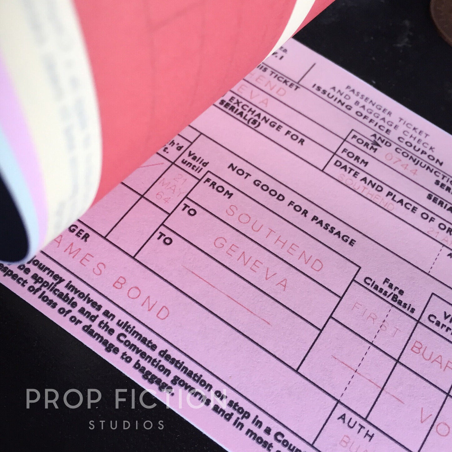 James Bond 007 Cosplay Display: Goldfinger - Prop BUAF British United 10-Page Airline Ticket