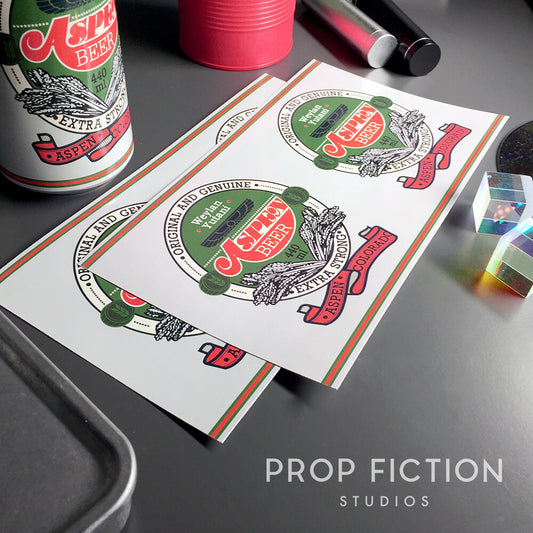 Cosplay Set Dressing Display: Pair of Prop Weylan Yutani Aspen Beer Can Labels
