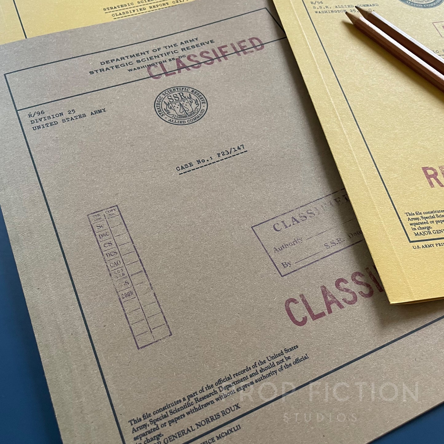 Movie Prop 1940s Secret Strategic Scientific Research Files / 4 x Cosplay SSR Folder Set