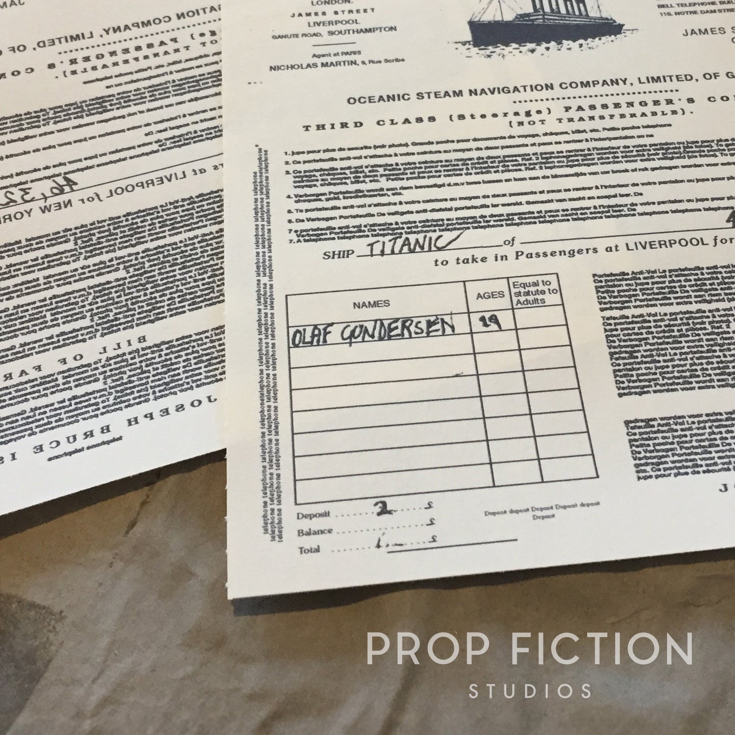 Titanic - Pair of 3rd Class / Steerage White Star Line Paper Movie Prop Tickets
