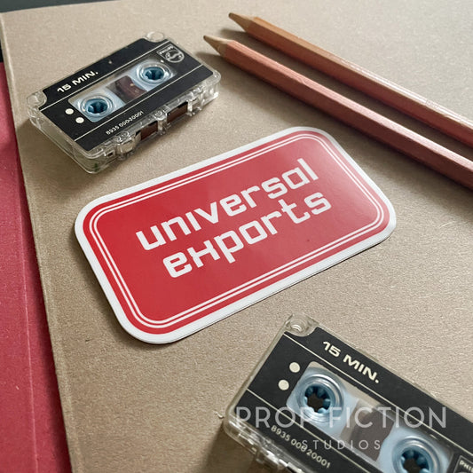For Your Eyes Only - Prop ‘Universal Exports’ Case Sticker / UnivEx Cosplay Equipment Decal