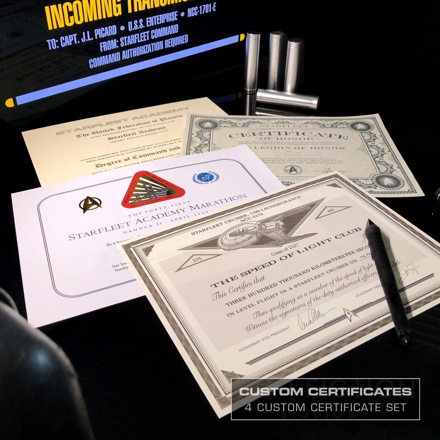 ST Display - Prop Jean-Luc Picard Starfleet Cosplay Diplomas / 4 Certificate Set