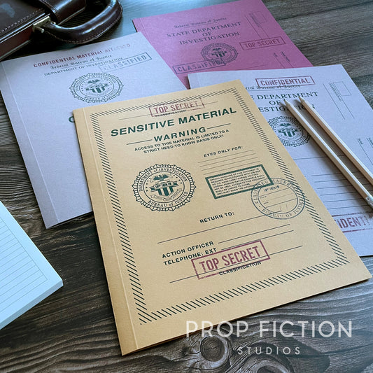 Movie Prop FBI Special Agent Investigation Files / 4 x Vintage Cosplay Folder Set