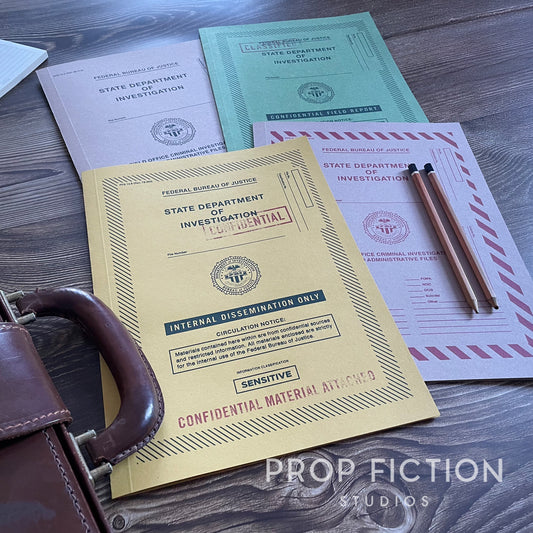 Movie Prop Special Investigation Files / 4 x Vintage FBI Agent Cosplay Folder Set