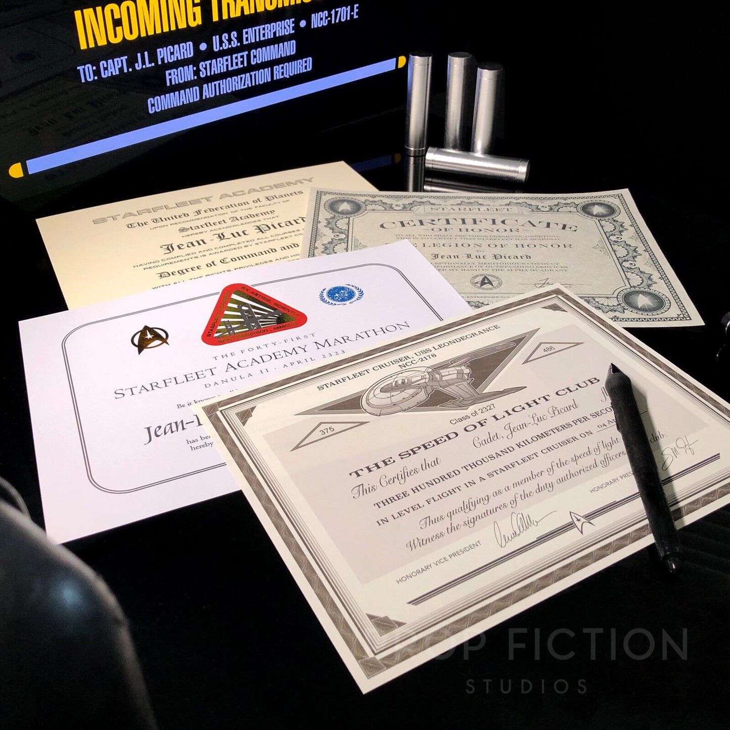 ST Display - Prop Jean-Luc Picard Starfleet Cosplay Diplomas / 4 Certificate Set