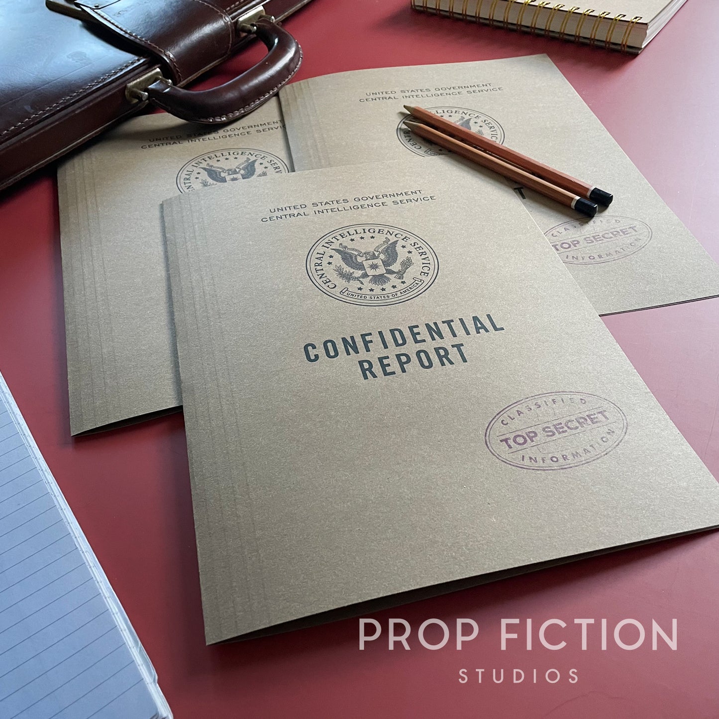 Movie Prop Secret Agent Intelligence Report Files / 3 x Cosplay Spy Folder Set