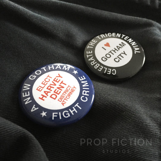 TBU: Pair of Prop I Love Gotham City & Elect Harvey Dent 1.5" Button Badges