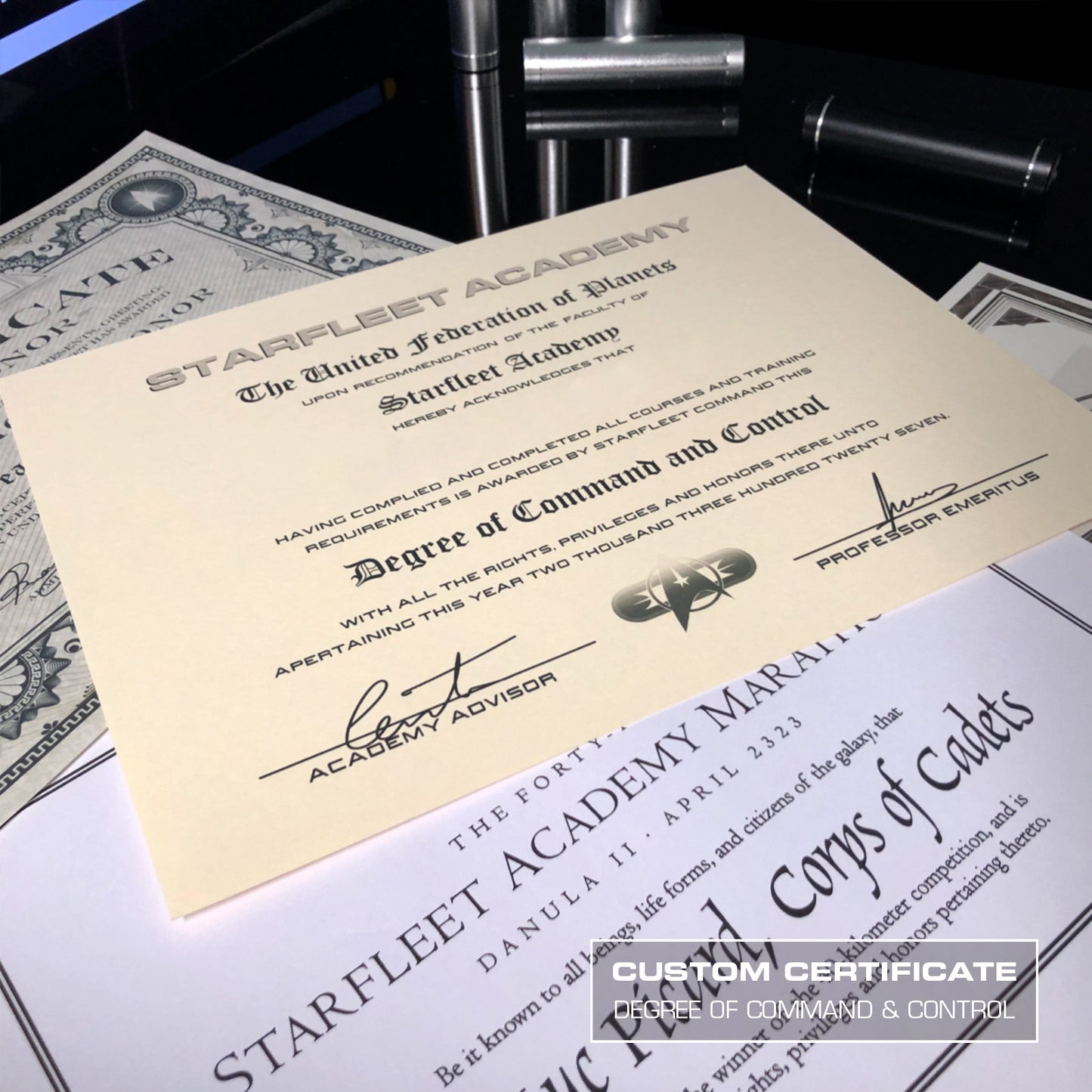 ST Display - Prop Jean-Luc Picard Starfleet Cosplay Diplomas / 4 Certificate Set