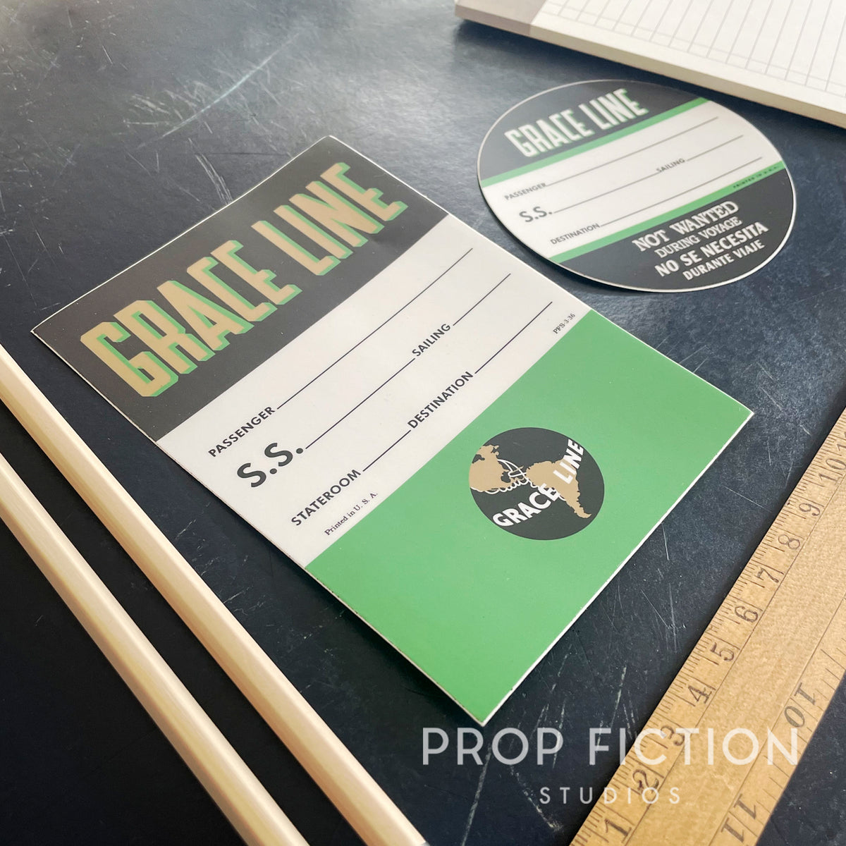 Indiana Jones - Pair of Prop 1930s Grace Line Stickers / Dressing Baggage Decals