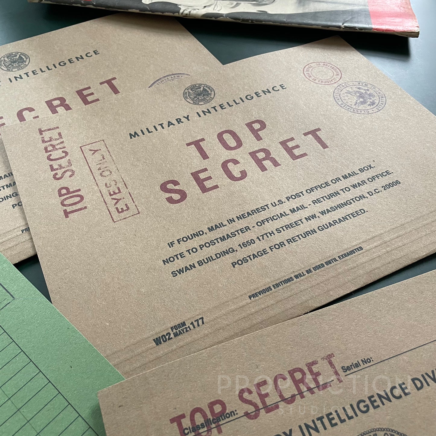 Movie Prop 1930s Military Files / 4 x US Army Intelligence WW2 Wartime Folder Set