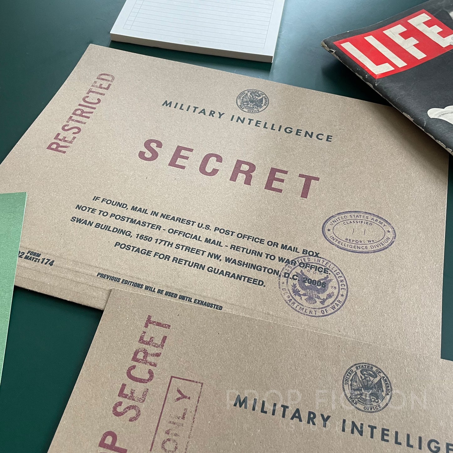 Movie Prop 1930s Military Files / 4 x US Army Intelligence WW2 Wartime Folder Set