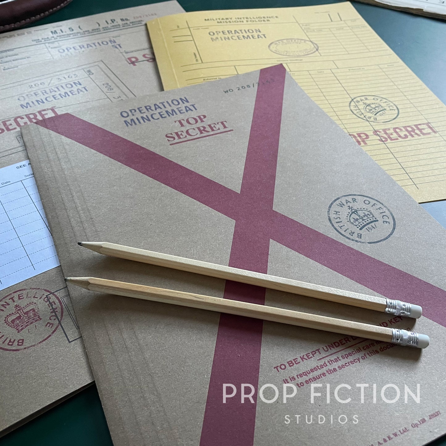 Movie Prop 'Operation Mincemeat' Top Secret Files / 4 x Cosplay WW2 Folder Set