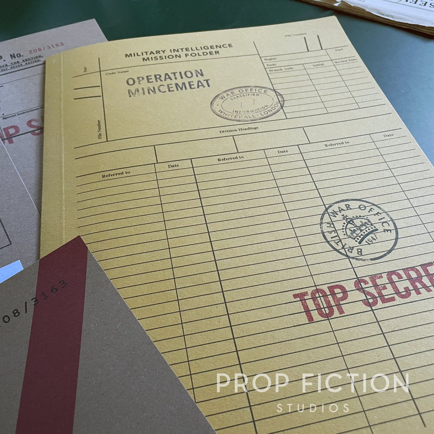 Movie Prop 'Operation Mincemeat' Top Secret Files / 4 x Cosplay WW2 Folder Set