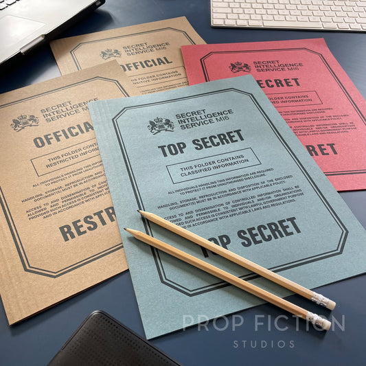 Movie Prop Top Secret Agent Intelligence Files / 4 x Cosplay SIS Spy Folder Set