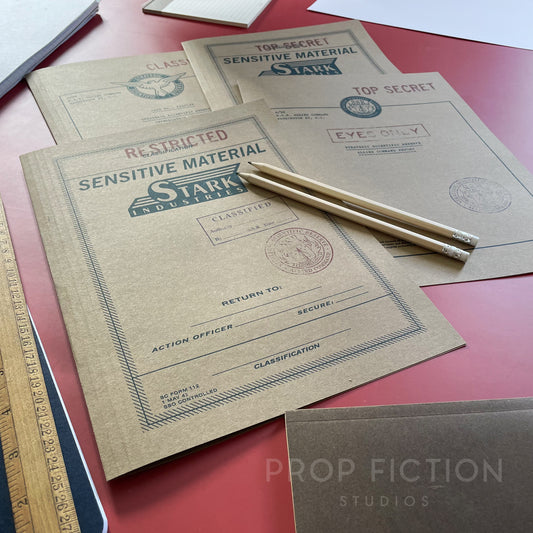 Movie Prop 1940s Secret Stark Research Files / 4 x Cosplay SSR Folder Set