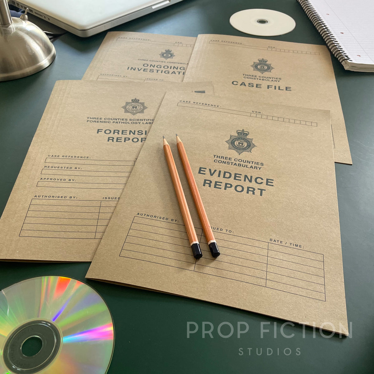 Movie Prop Three Counties Case Files / 4 x Cosplay Police Investigation Folder Set