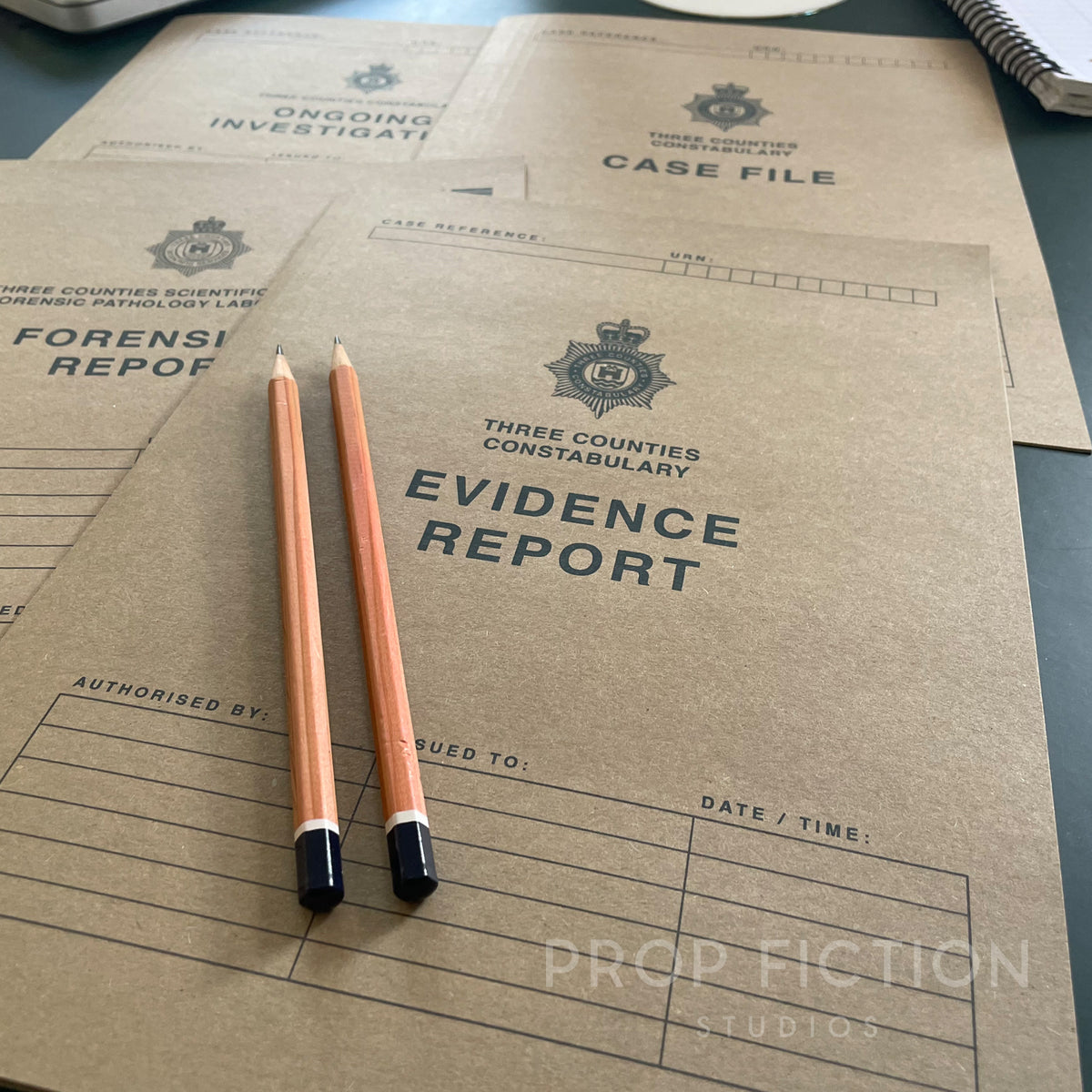 Movie Prop Three Counties Case Files / 4 x Cosplay Police Investigation Folder Set