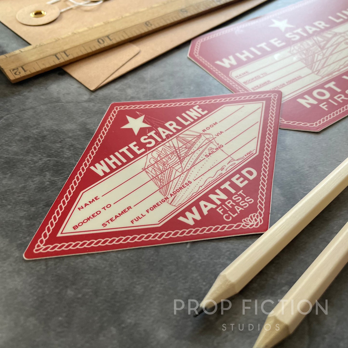White Star Line / Pair of Prop Titanic 1912 Steamer Luggage Decal Sticker Labels