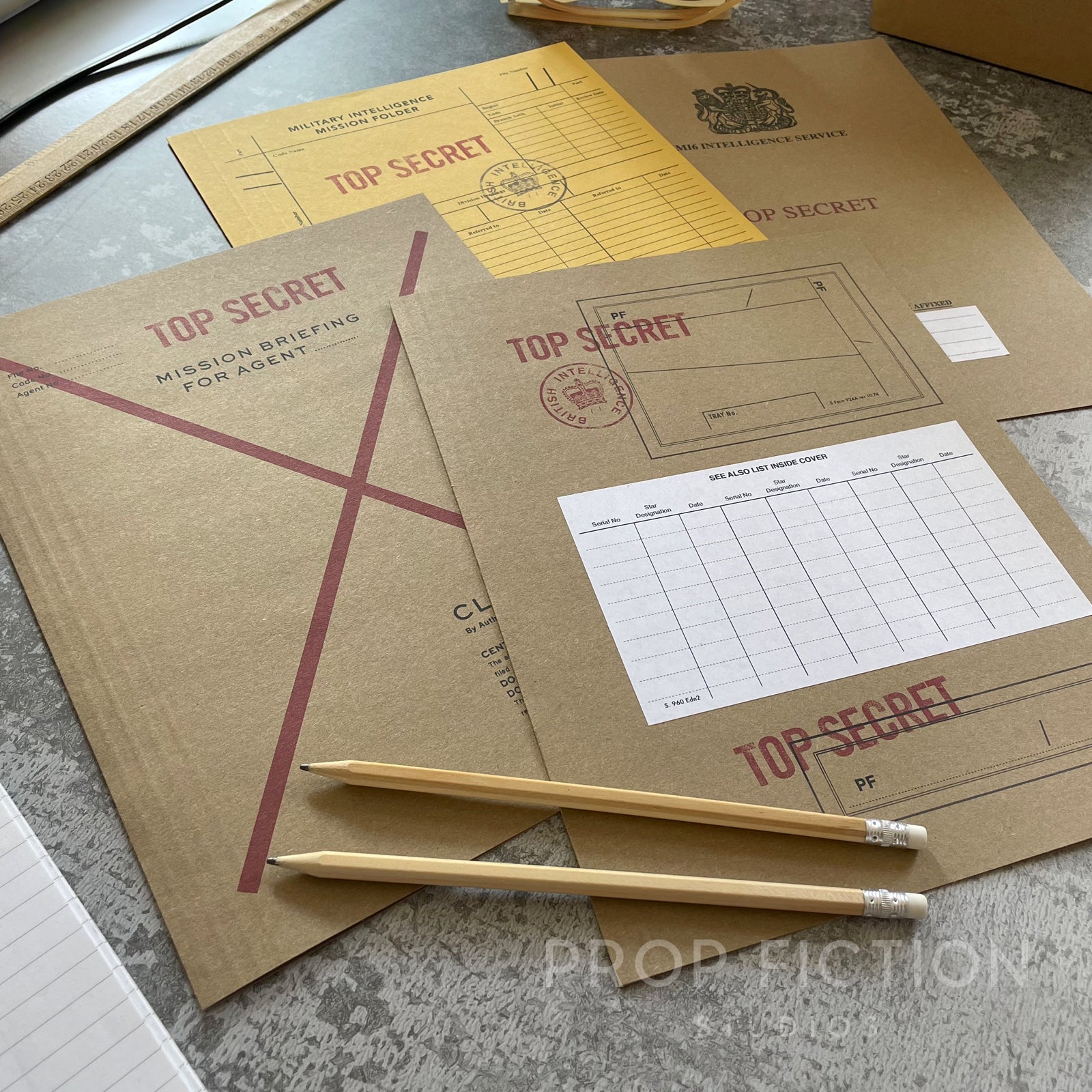 Movie Prop Vintage 1960s/1970s Top Secret Agent Mission Files / 4 x Co ...