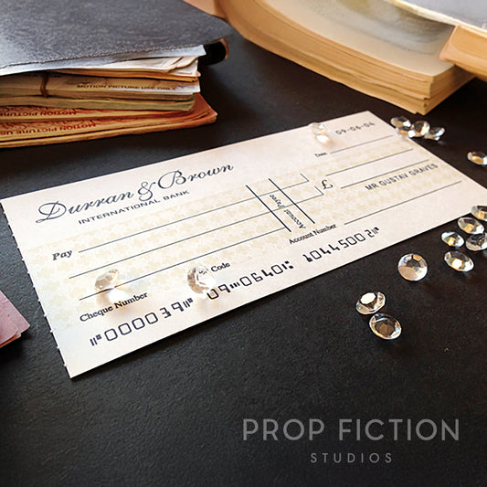 Cosplay Display Prop: Die Another Day - Movie Prop Gustav Graves Bank Cheque / Durran & Brown Check