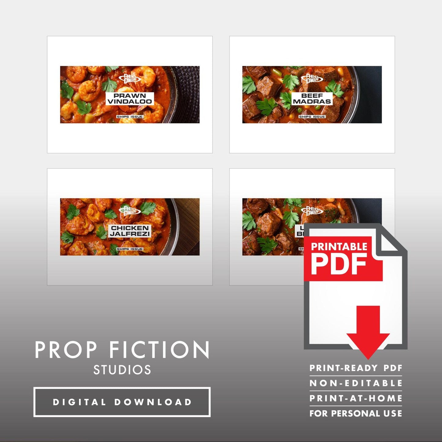 JMC Red Dwarf Ship's Issue Can Labels: Printable PDFs - Prop Curry / Indian Food Tin Cosplay Label Sets - Printable PDFs / Digital Downloads